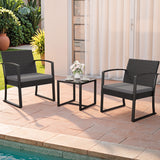 Devoko 3 Pieces Outdoor Plastic Bistro Set Patio Conversation Set with Cushion and Table, Black