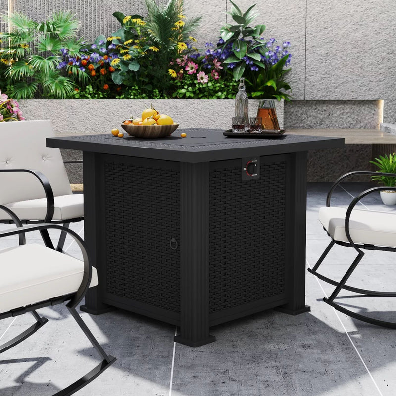 Devoko Patio Home 28 Inch Fire Pit Table Outdoor Auto-Ignition Rectangular for Backyard Garden Camping Courtyard Deck