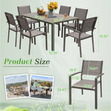 Devoko 7 Pieces Patio Dining Set Outdoor Furniture Set 6 Stackable Textilene Armchairs with Rectangular Table, Light Gray