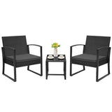 Devoko 3 Pieces Outdoor Plastic Bistro Set Patio Conversation Set with Cushion and Table, Black