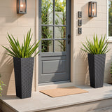 Devoko 24" Tall Planters for Outdoor Plants Set of 2, Woven-Textured Outdoor Plant Pots for Patio, Front Porch