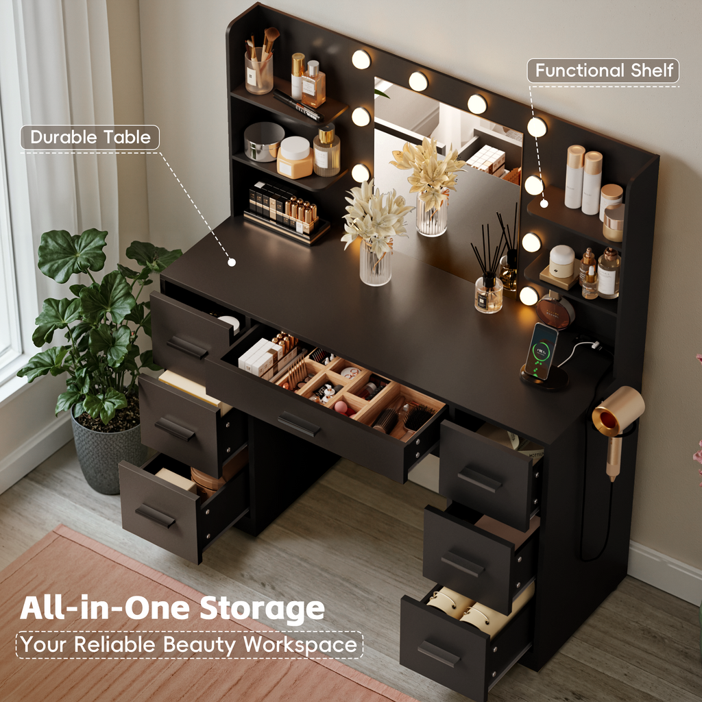 Devoko Vanity Desk with Adjustable Lighted Mirror, Vanity Table Set wi