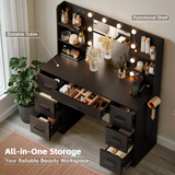 Devoko Vanity Desk with Adjustable Lighted Mirror, Vanity Table Set with Drawers & Storage Shelves, Makeup Vanity for Bedroom Dressing Room