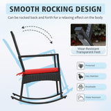 Devoko 3 Pieces Patio Rattan Rocking Chair Set with Cushion and Table Outdoor Porch and Garden Furniture