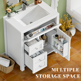Devoko 30'' Bathroom Vanity with Resin Sink, Wood Bathroom Vanity Basin Cabinet with Storage Drawers & Shelves