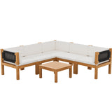 Homall 6 Pieces Acacia Wood Patio Conversation Set Wood Sectional Set Outdoor Furniture Set with Cushions, White