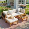 Vineego Patio Acacia Wood Sectional Sofa with Cushions，Outdoor Furniture Set for Porch, Yard and Balcony