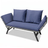 Devoko Patio Wicker Daybed with Adjustable Armrest, Outdoor PE Rattan Sofa Bed for All-Weather Use
