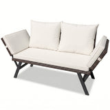 Devoko Patio Wicker Daybed with Adjustable Armrest, Outdoor PE Rattan Sofa Bed for All-Weather Use