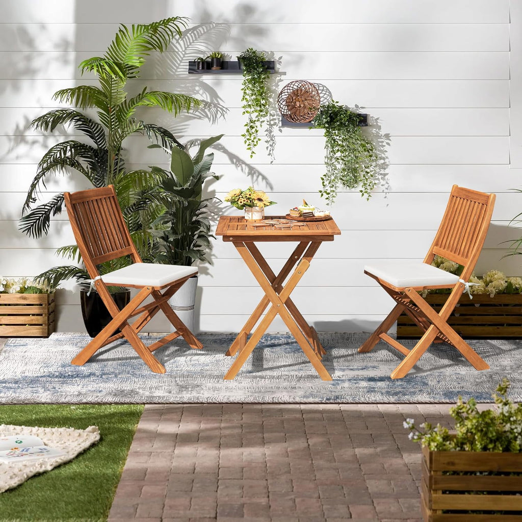 Devoko Outdoor 3 Piece Folding Patio Bistro Set Acacia Wood Bistro Tab