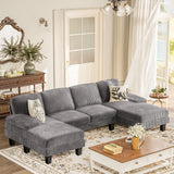 Vineego U-Shaped Sectional Sofa with Double Chaise 4-Seat Modular Sofa Couch for Living Room