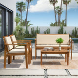 Devoko Acacia Patio Conversation Set Outdoor Furniture Set with Cushions and Side Table for Porch, Yard and Balcony