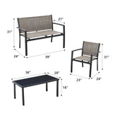 Vineego 3 Pieces Patio Furniture Set Textilene Bistro Set Outdoor Conversation Set Modern Porch Furniture Lawn Chairs with Coffee Table, Black