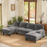 Vineego U-Shaped Sectional Sofa with Double Chaise 4-Seat Modular Sofa Couch for Living Room