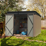 Devoko 8'x6' Patio Metal Storage Shed with Lockable Door,Outdoor Steel Tool Storage Shed for Backyard and Garden