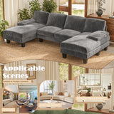 Vineego U-Shaped Sectional Sofa with Double Chaise 4-Seat Modular Sofa Couch for Living Room