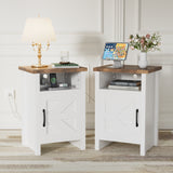 Devoko Farmhouse Nightstand with Storage Shelves, White Nightstand