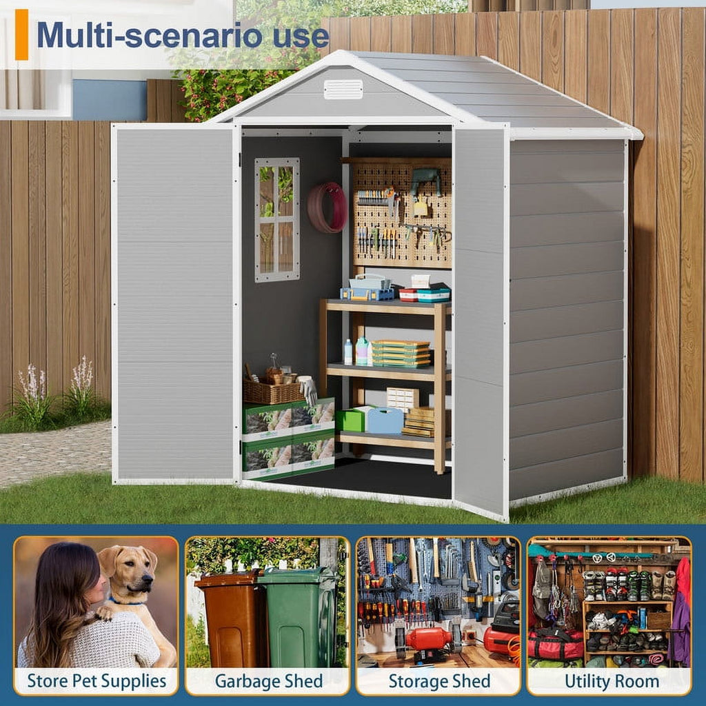 Devoko Manor 6' x 4' Resin Storage Shed, All-Weather Plastic Outdoor S