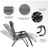 Vineego 2 Pack Patio Zero Gravity Chair Outdoor Lounge Chaise Folding Steel Chair 2 Capacity- Black