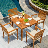 Devoko 5 PCS Acacia Wood Patio Furniture Set Square table and Chairs with Cushions for 4 People,Burlywood