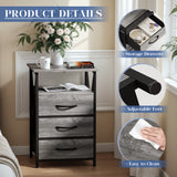 Devoko Nightstand Set of 2 LED with Charging Station Beside Table with 3 Drawers End Table for Bedroom Living Room