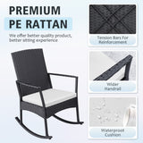Devoko 3 Pieces Patio Rattan Rocking Chair Set with Cushion and Table Outdoor Porch and Garden Furniture