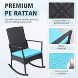 Devoko 3 Pieces Patio Rattan Rocking Chair Set with Cushion and Table Outdoor Porch and Garden Furniture