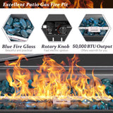 Vineego 43" Gas Fire Pit Table with Free Blue Fire 50,000 BTU Outdoor Heating All Weather Propane Fire Pit