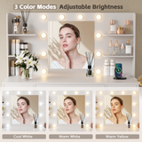 Devoko Vanity Desk with Adjustable Lighted Mirror, Vanity Table Set with Drawers & Storage Shelves, Makeup Vanity for Bedroom Dressing Room