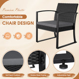 Devoko 3 Pieces Outdoor Plastic Bistro Set Patio Conversation Set with Cushion and Table, Black