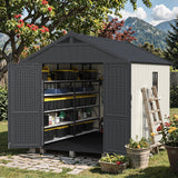 Devoko Plastic Outdoor Storage Shed with Floor, 8x6 FT Resin Tool Garden Shed with DIY Window and Lockable Door, Outside Kick-it Shed for Patio,Garden, Backyard, Lawn, Beige