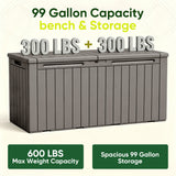 Devoko 99 Gallon Deck Box, Outdoor Storage Container with Lockable Lid, Waterproof Resin Storage Bin for Patio Cushions, Garden Tools & Pool Supplies