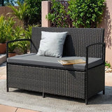 Vineego Outdoor rattan love seat Patio Furniture Loveseat with Base Storage Rattan Sofa,Black & Gray