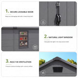 Devoko 6X8 FT Resin Outdoor Storage Shed with Floor, Dark Gray, Plastic Tool Sheds with Window and Lockable Door, Weather-Resistant Garden Shed, Easy Assembly for Backyard, Patio, Lawn
