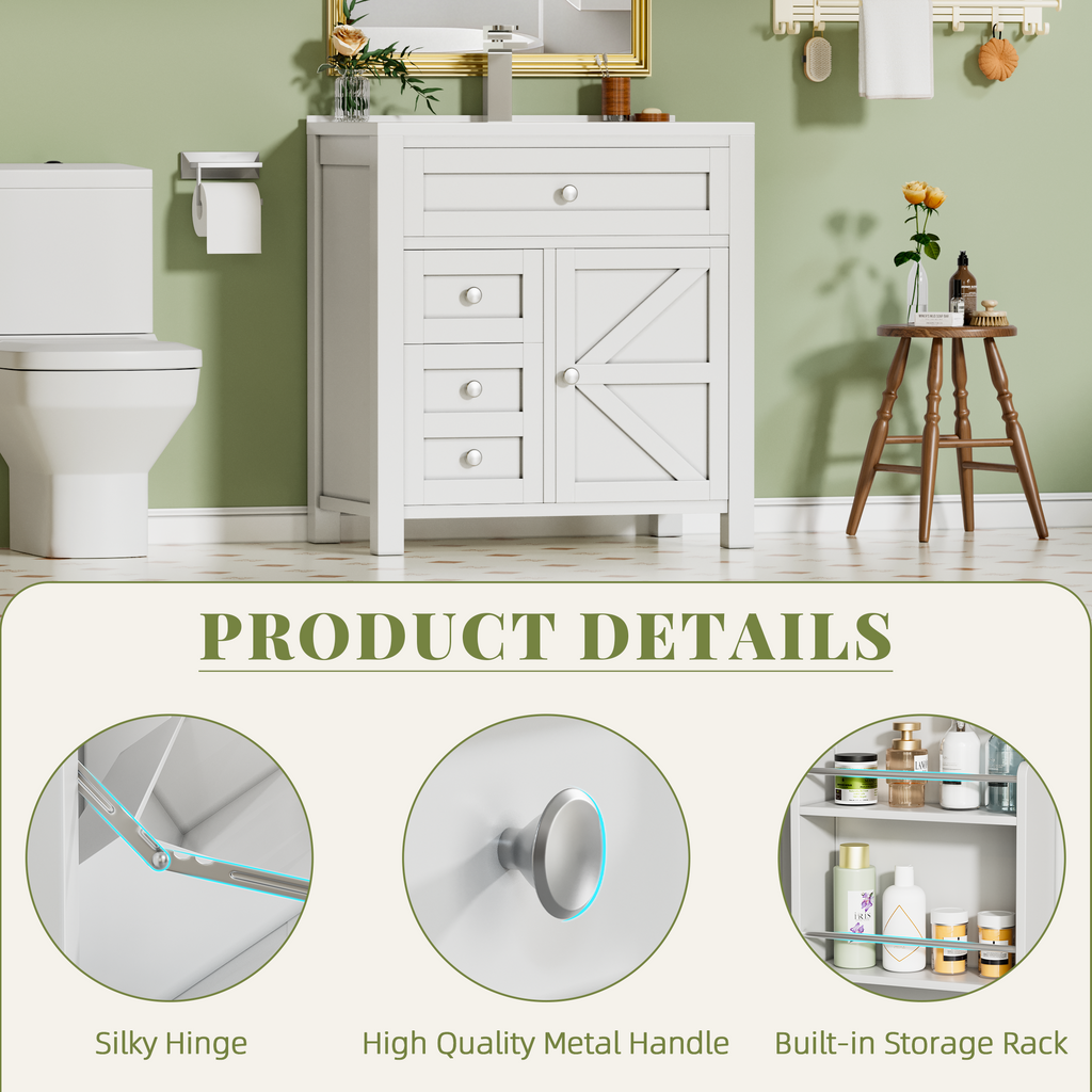 Devoko 30'' Bathroom Vanity with Resin Sink, Wood Bathroom Vanity Basi