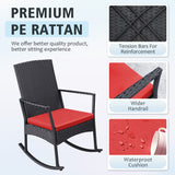 Devoko 3 Pieces Patio Rattan Rocking Chair Set with Cushion and Table Outdoor Porch and Garden Furniture