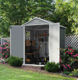 Devoko 6 x 4 FT Resin Outdoor Storage Shed with Floor, Plastic Tool Shed | Waterproof Outdoor Garden Shed with Window and Lockable Door for Patios, Backyards, and Poolside Areas, Light Gray