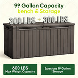 Devoko 99 Gallon Deck Box, Outdoor Storage Container with Lockable Lid, Waterproof Resin Storage Bin for Patio Cushions, Garden Tools & Pool Supplies