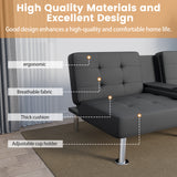 Devoko Futon Sofa Bed Folding Leather Modern Couch with 2 Cup Holders,Removable Armrests,Black
