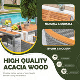 Devoko Dining 7 PCS Furniture, Patio Conversation Set with Acacia Wood Table Top, Outdoor, Beige Cushion and Grey Rattan