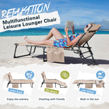 Devoko Foldable Lounge Chaise 12 inch High 5-Position Adjustable Patio Lounge Chair Beach Pool Chaise