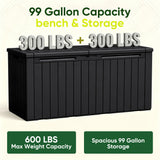 Devoko 99 Gallon Deck Box, Outdoor Storage Container with Lockable Lid, Waterproof Resin Storage Bin for Patio Cushions, Garden Tools & Pool Supplies