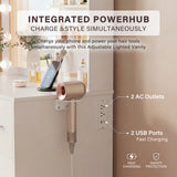 Vineego Makeup Vanity Desk with Mirror, Vanity Set with Charging Outlets and LED Lights, Vanity Table with Storage Shelves Drawers and Cabinet for Bedroom Dressing Room