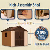 Devoko 8 x 8 FT Outdoor Storage Shed with Floor, Garden Resin Shed,Plastic Tool Shed with Lockable Door and DIY Window, Outside Kick-it Shed for Patio, Backyard, Lawn, Beige