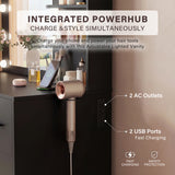 Vineego Makeup Vanity Desk with Mirror, Vanity Set with Charging Outlets and LED Lights, Vanity Table with Storage Shelves Drawers and Cabinet for Bedroom Dressing Room
