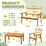 Devoko Outdoor Patio Conversation Sets, 4PCS Hand-Woven Rope Acacia Wood  Furniture Sets for Balcony, Backyard, Garden, Poolside, Beige