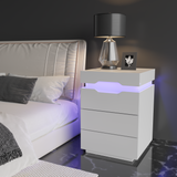 Devoko Nightstand with Charging Station, Side Table with LED Lights, Bedside Table with Plug Outlets, 2 USB Ports, Bedside Tables with 3 Drawers and Top Storage Space, 20 RGB Colors Lighting, White