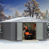 Devoko 10x10ft Metal Storage Shed, Large Outdoor Garden Shed with Lockable Door, Durable Steel Utility Shed for Backyard, Gray