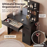 Vineego Makeup Vanity Desk with Mirror, Vanity Set with Charging Outlets and LED Lights, Vanity Table with Storage Shelves Drawers and Cabinet for Bedroom Dressing Room