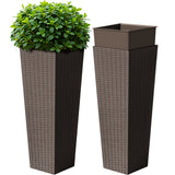 Devoko 24" Tall Planters for Outdoor Plants Set of 2, Woven-Textured Outdoor Plant Pots for Patio, Front Porch
